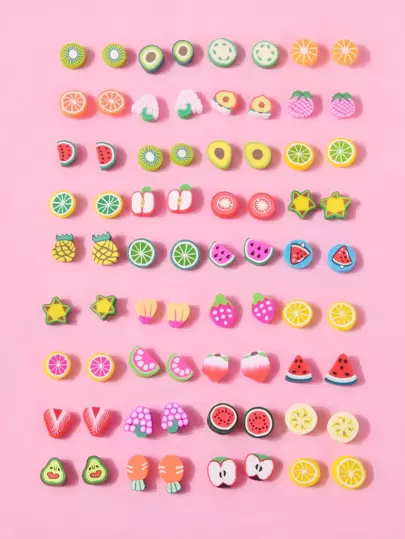 36pairs Girls Random Fruit Design Stud Earrings