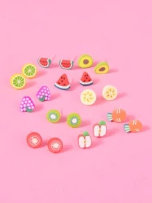 36pairs Girls Random Fruit Design Stud Earrings - Multicolor - View 2