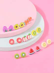 36pairs Girls Random Fruit Design Stud Earrings - Multicolor - View 3