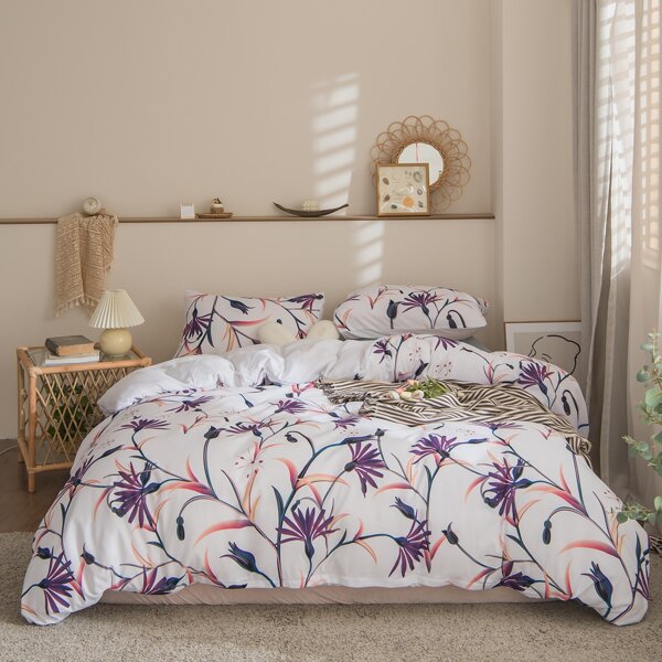 

Flower Print Duvet Cover Set Without Filler, Multicolor