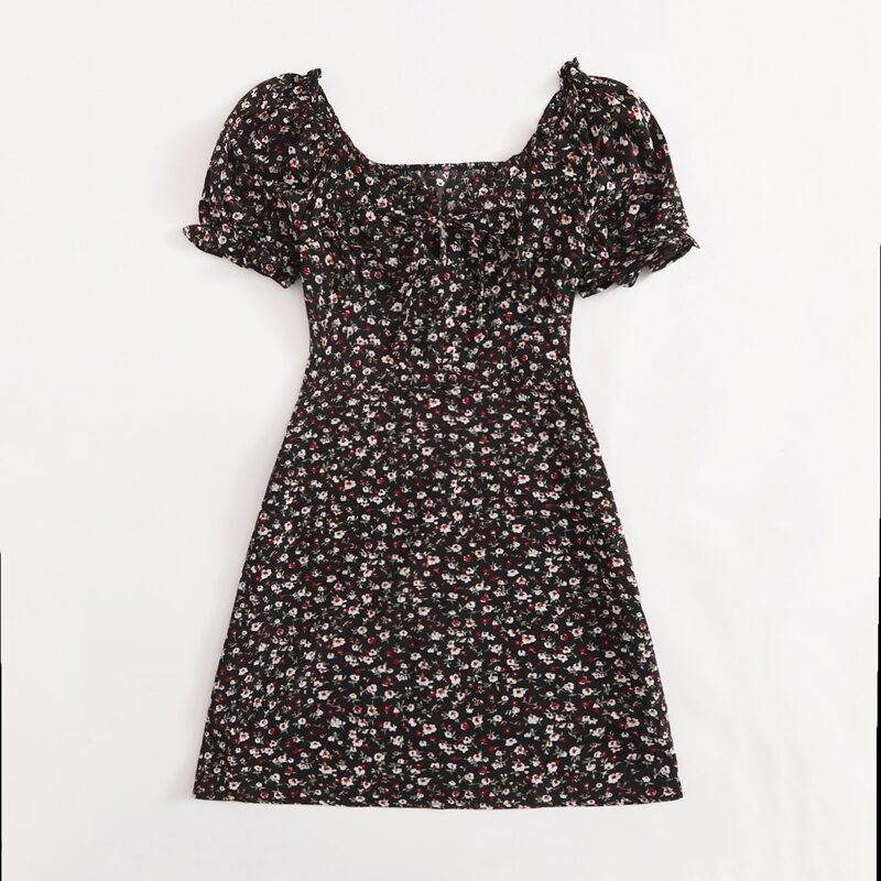 

Ditsy Flower Tie Front Dress, Black