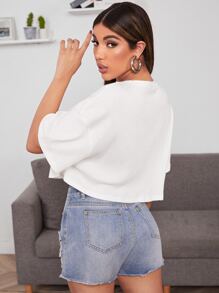 SHEIN EZwear 短袖羅紋上衣 - 白色 - 查看 2