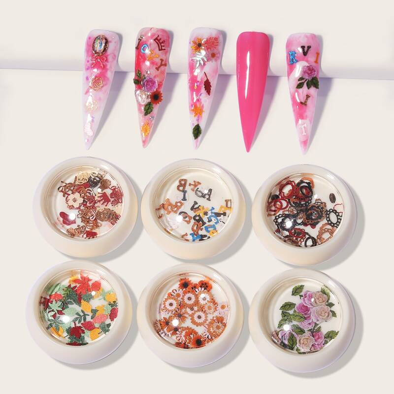 

6boxes Flower Nail Art Decoration, Multicolor