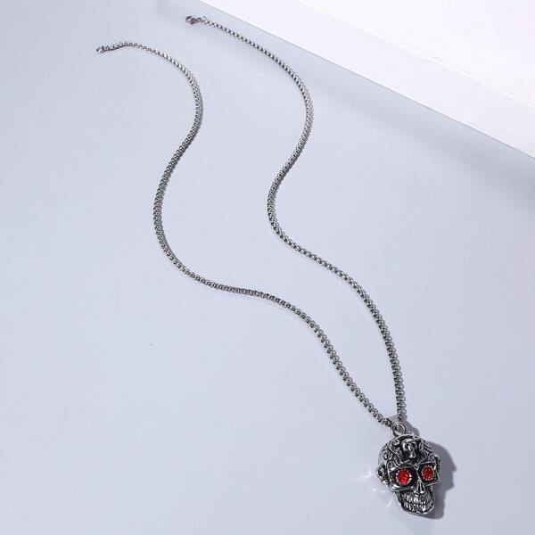 

Men Skull Pendant Necklace, Red