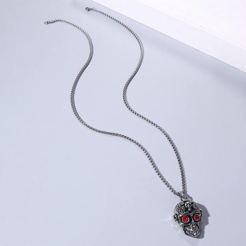 

Guys Skull Pendant Necklace, Red