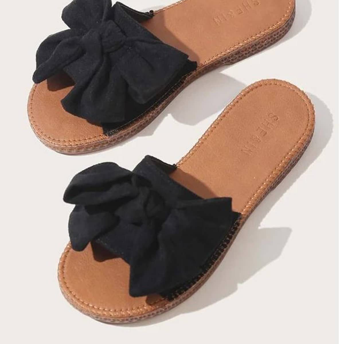 

Bow Design Slide Sandals, Black