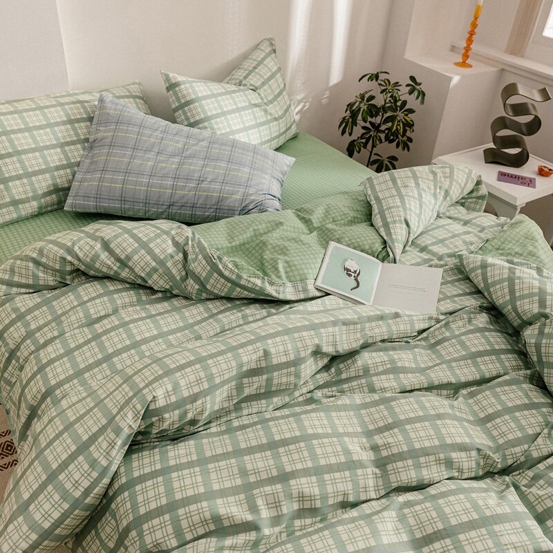 

Plaid Pattern Duvet Cover Set Without Filler, Green
