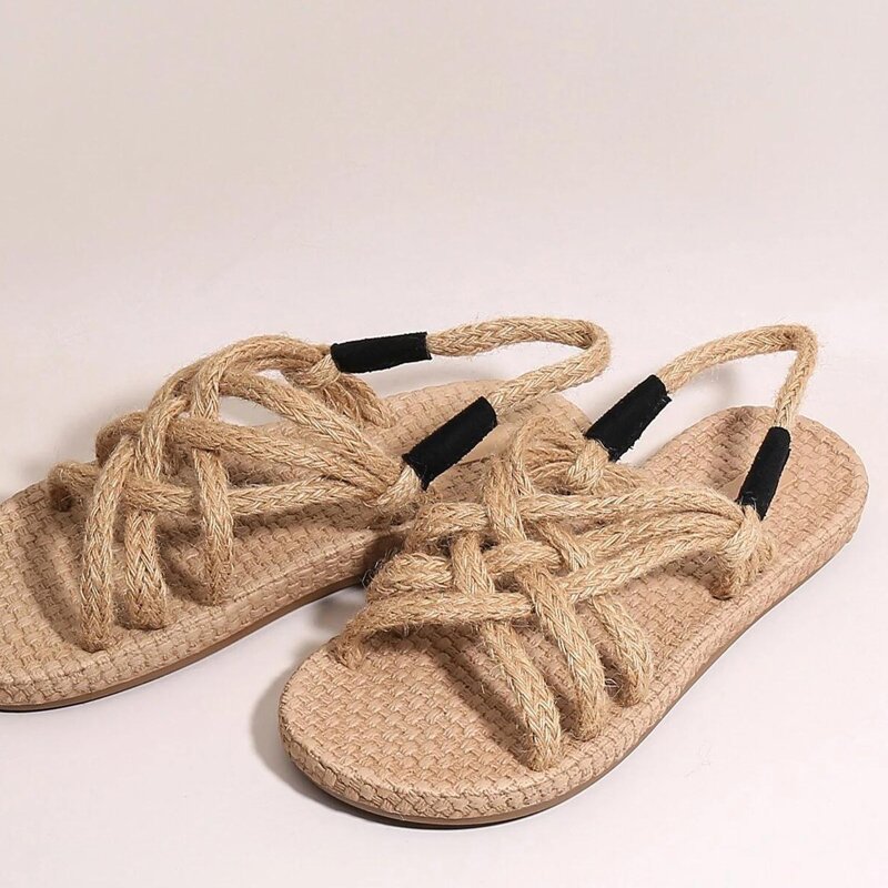

Straw Slingback Sandals, Khaki
