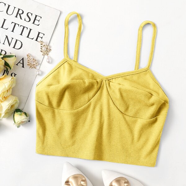 

Rib Knit Crop Cami Top, Yellow