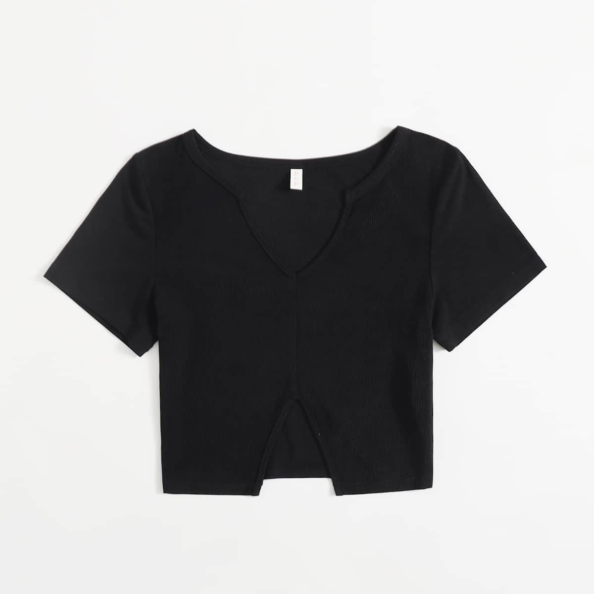 

Solid Cut Out Crop Tee, Black
