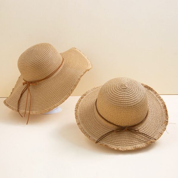 

2pcs Parent-Toddler Girls Straw Hat, Khaki