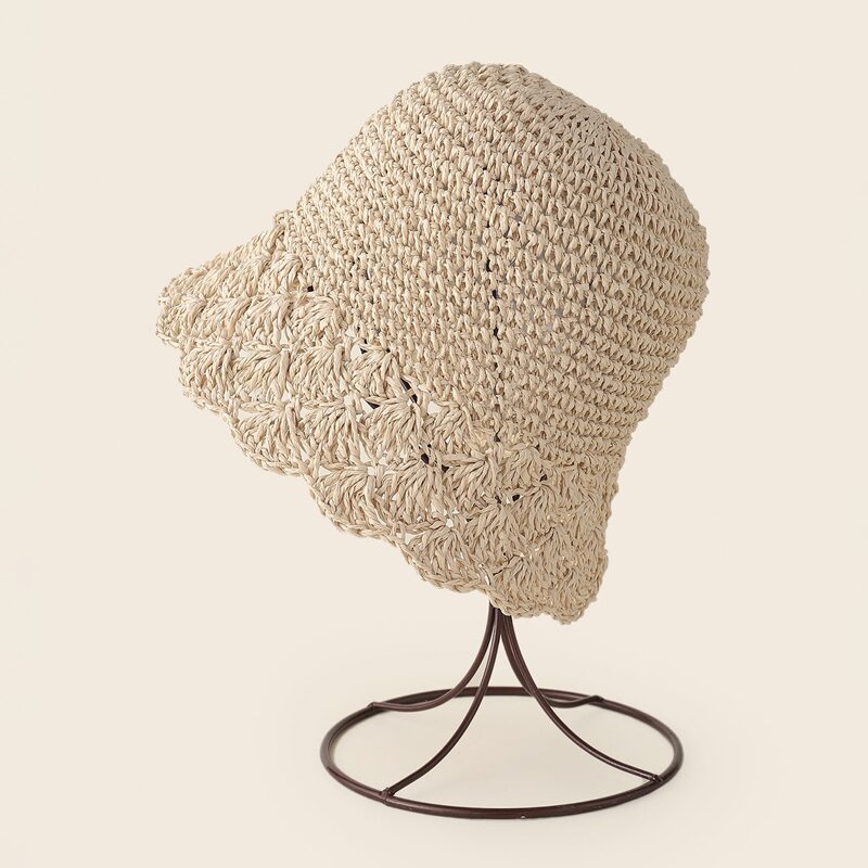 

Scallop Hem Straw Hat, Beige