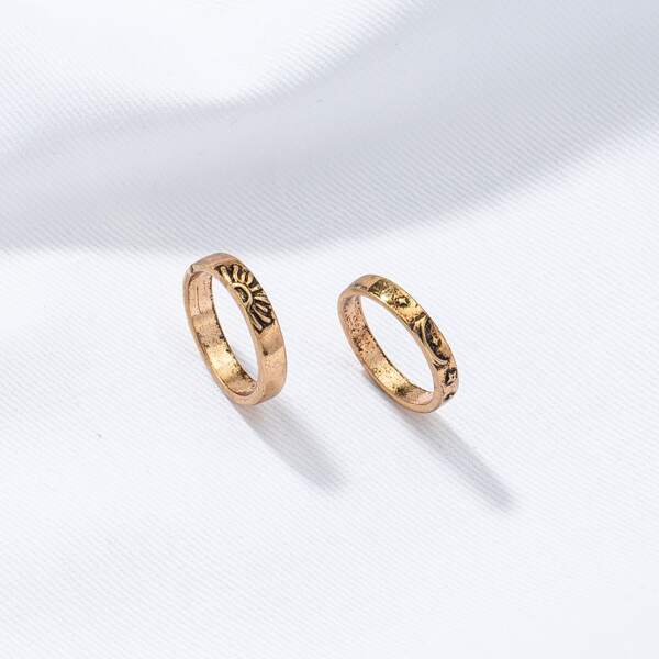 

2pcs Moon Engraved Ring, Bronze