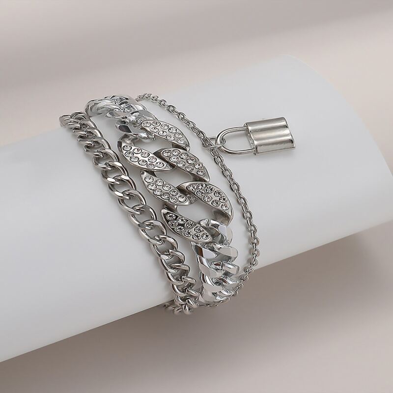 

1pc Layered Chain Bracelet, Silver