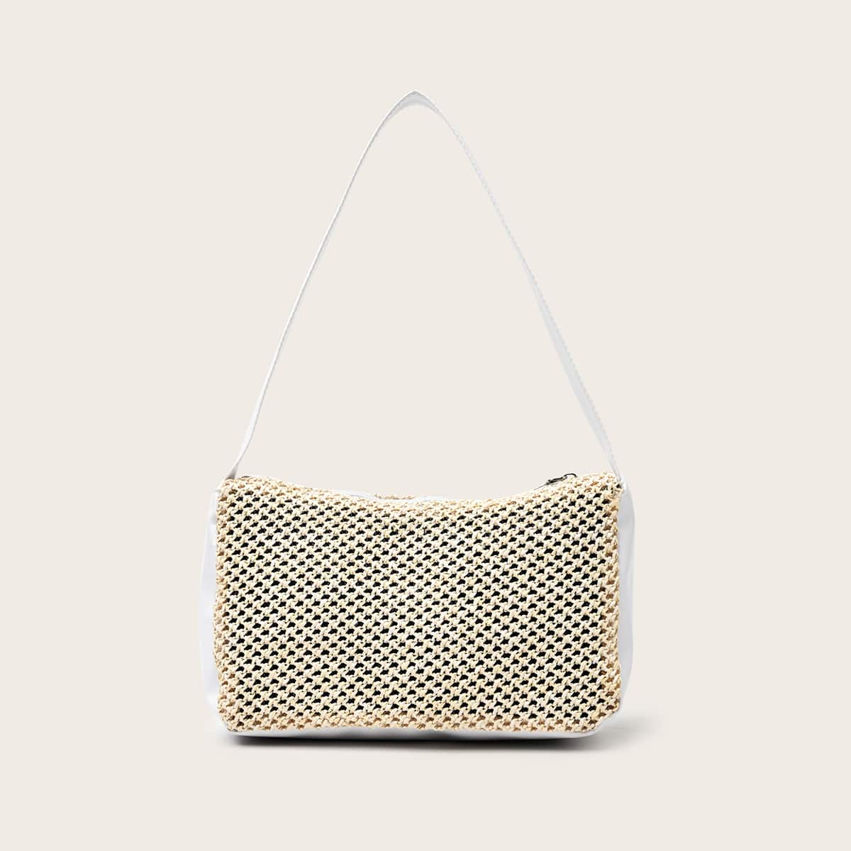 

Straw Shoulder Bag, Beige
