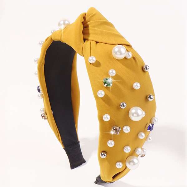 

Faux Pearl & Rhinestone Decor Headband, Yellow