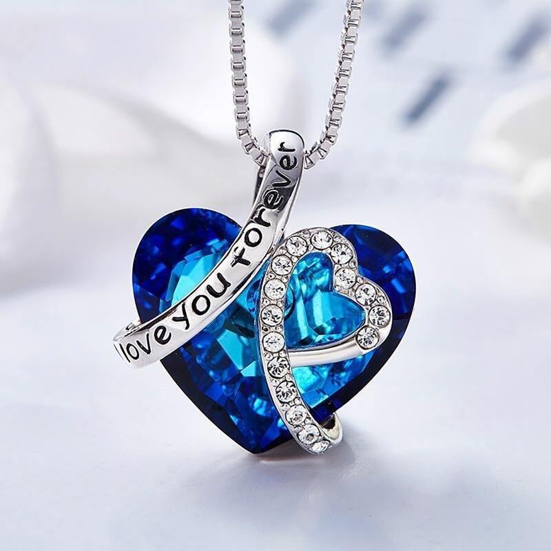 

1pc Gemstone Heart Pendant Necklace, Blue