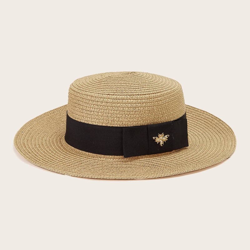 

1pc Bee Decor Straw Hat, Brown
