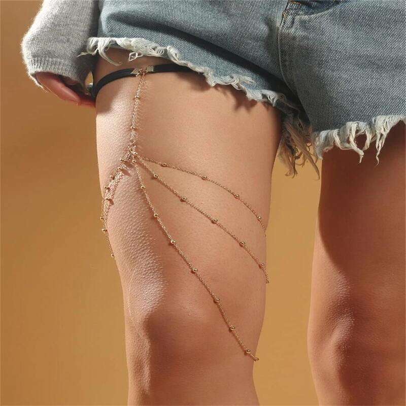 

Bead Decor Layered Leg Chain, Gold