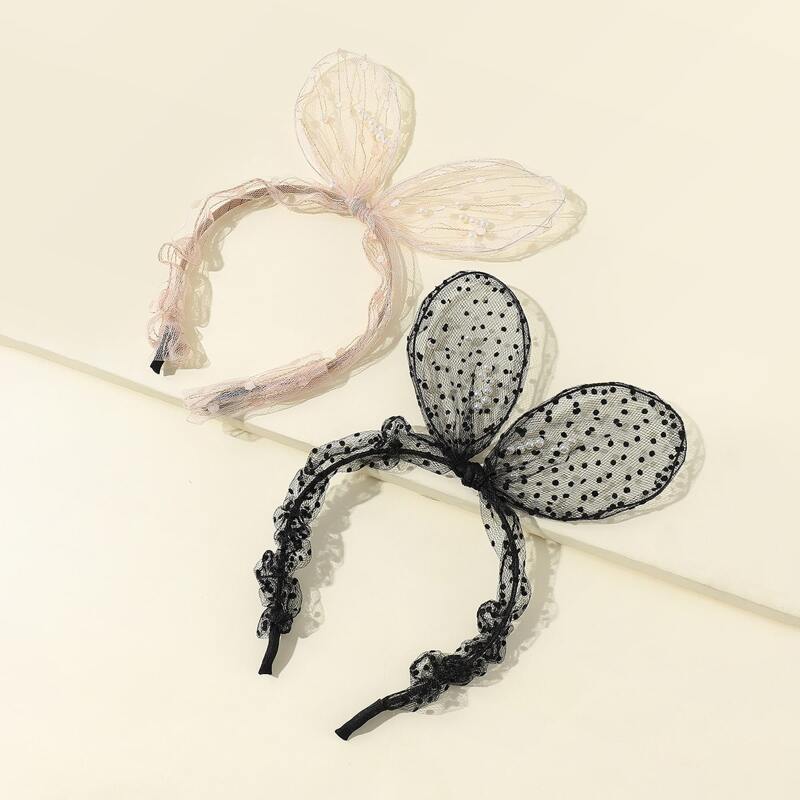 

2pcs Mesh Ear Decor Headband, Multicolor