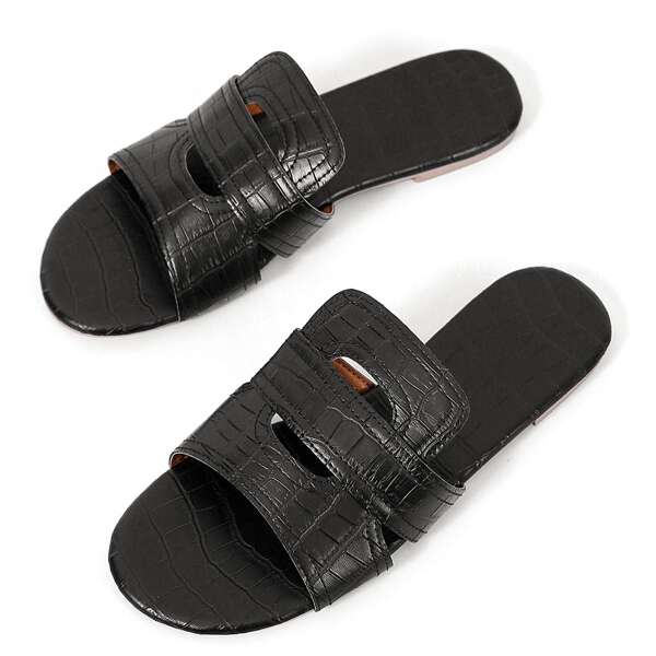 

Croc Embossed Slide Sandals, Black