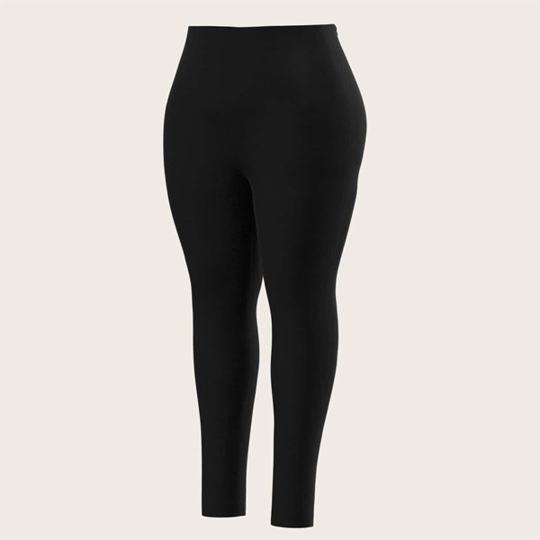 

Plus Solid Ruched Skinny Pants, Black