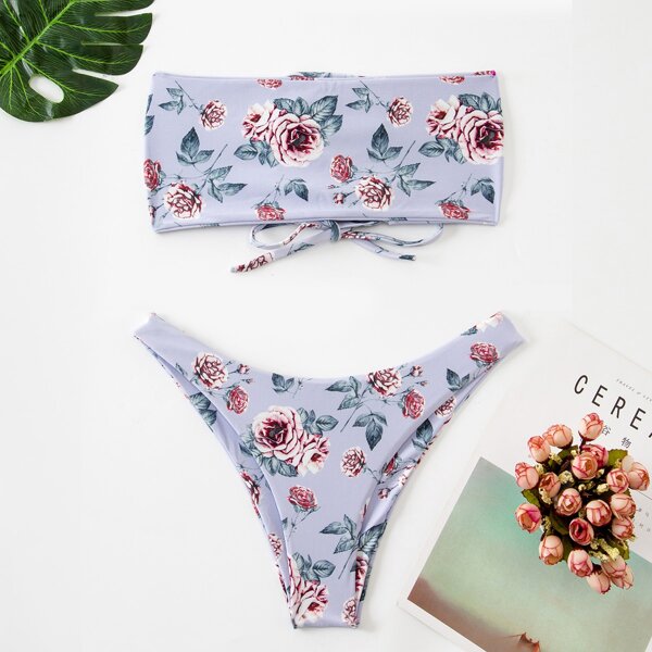 

Floral Bandeau Bikini Swimsuit, Multicolor