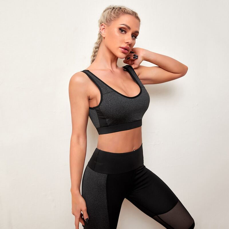 

Contrast Panel Sports Bra, Dark grey