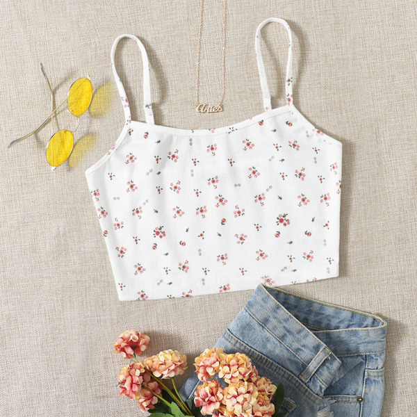 

Plus Floral Print Cami Top, White