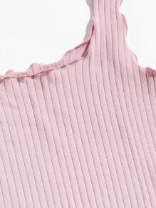 SHEIN Privé Plus Lettuce Trim Rib-knit Bodycon  Dress - Dusty Pink - View 3