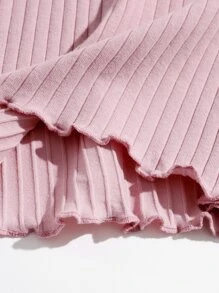 SHEIN Privé Plus Lettuce Trim Rib-knit Bodycon  Dress - Dusty Pink - View 4