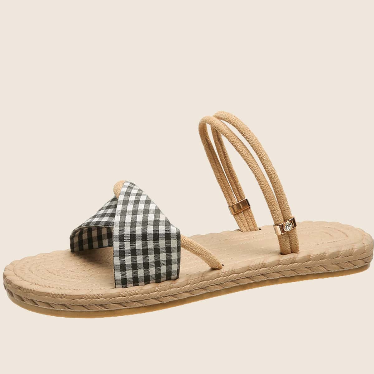 

Two Way Wear Plaid Sandals, Black