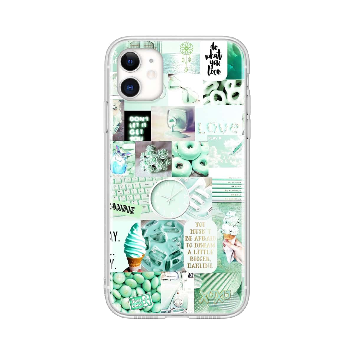 

Aesthetic Collage Pattern iPhone Case, Mint green