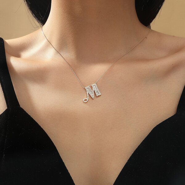 

Zircon Letter Charm Necklace, Gold