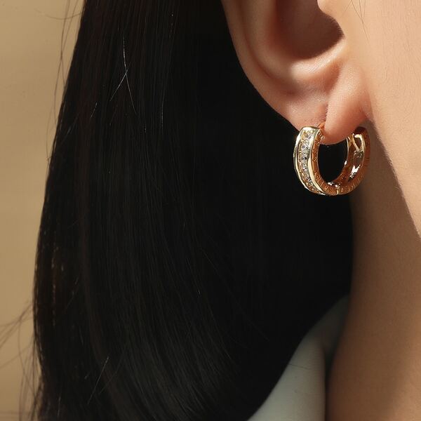 

Zircon Decor Hoop Earrings, Gold