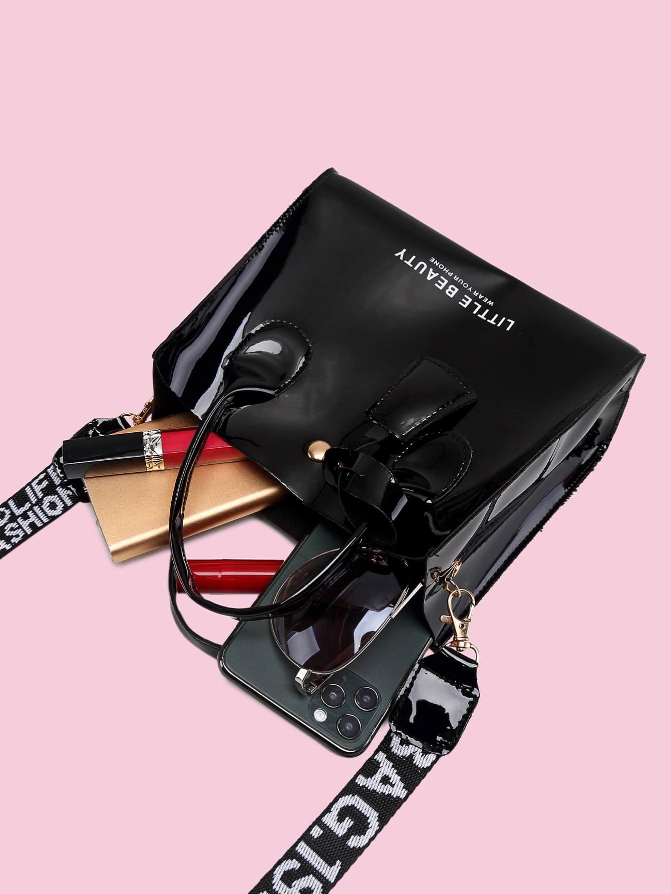 Mini Patent Letter Graphic Satchel Bag SHEIN EUR