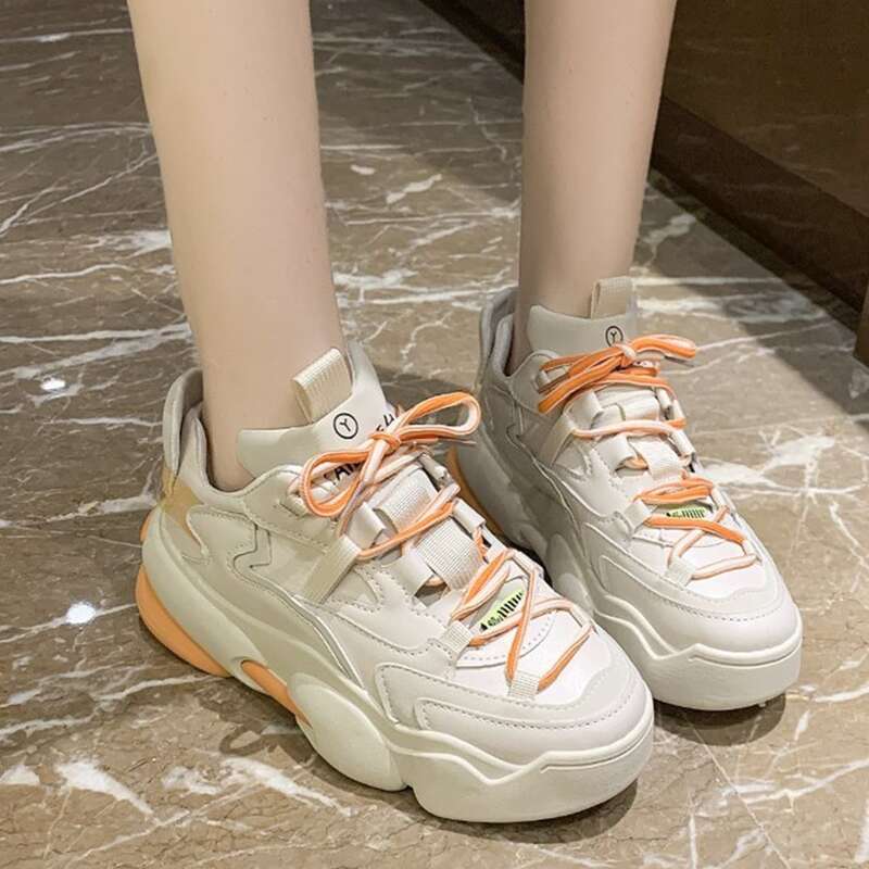 

Lace-up Front Chunky Sneakers, Beige
