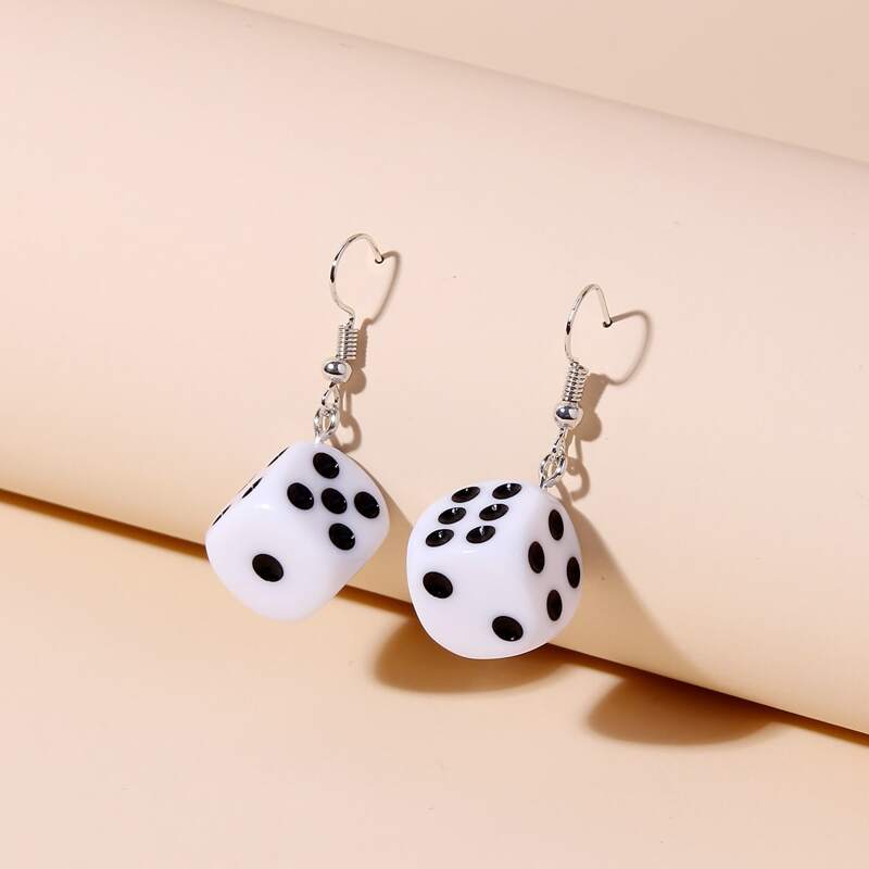 

Dice Charm Drop Earrings, White