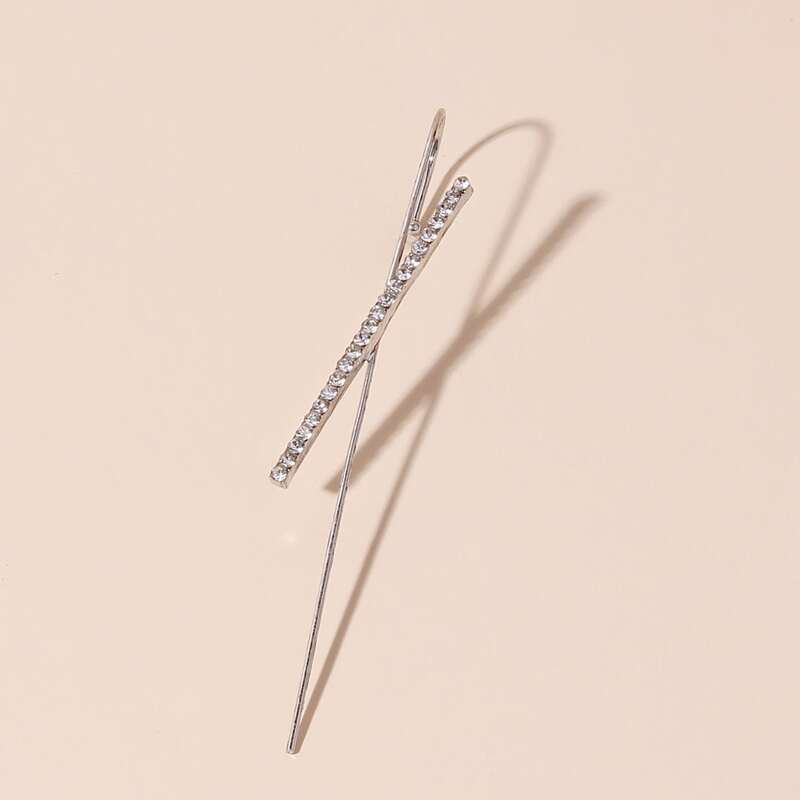 

1pc Geometric Rhinestone Decor Earring, Silver