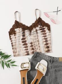 SHEIN Unity Tie Dye Lace Panel Ruched Cami Top - Multicolor - View 1