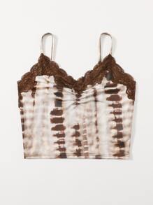 SHEIN Unity Tie Dye Lace Panel Ruched Cami Top - Multicolor - View 3