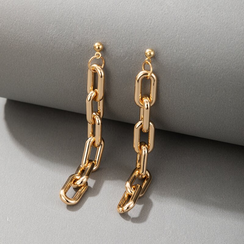 

Chain Design Drop Earrings, Gold