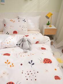Cartoon Ladybug Print Kids Duvet Cover Set Without Filler - Multicolor - View 2