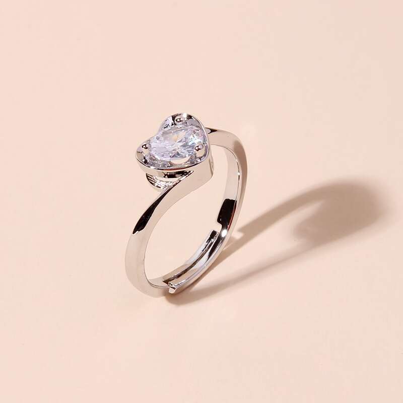 

Rhinestone Heart Design Ring, Silver