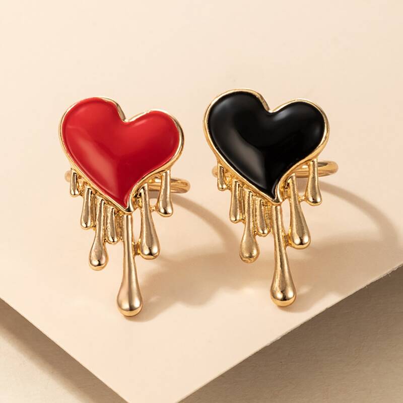 

2pcs Heart Design Ring, Multicolor