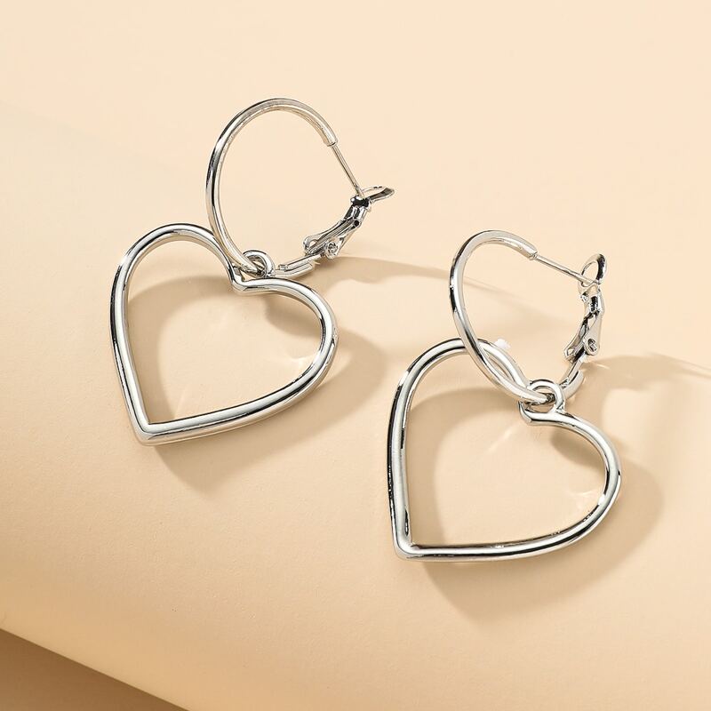 

Heart Drop Earrings, Silver