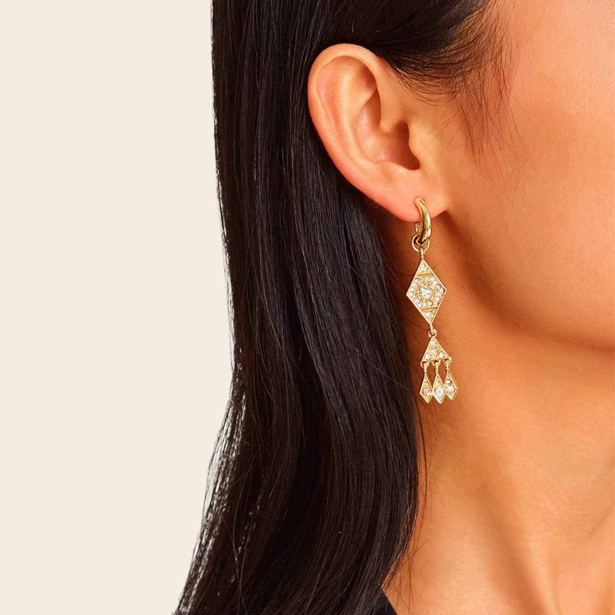

Rhinestone Decor Geometric Drop Earrings, Gold