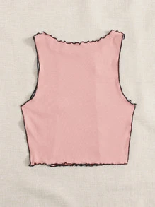 SHEIN Qutie Top tank ribete en forma de lechuga de color combinado de rayas - Multicolor - Ver 2