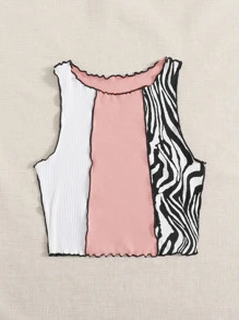 SHEIN Qutie Top tank ribete en forma de lechuga de color combinado de rayas - Multicolor - Ver 4