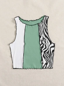 SHEIN Qutie Top tank ribete en forma de lechuga de color combinado de rayas - Multicolor - Ver 4